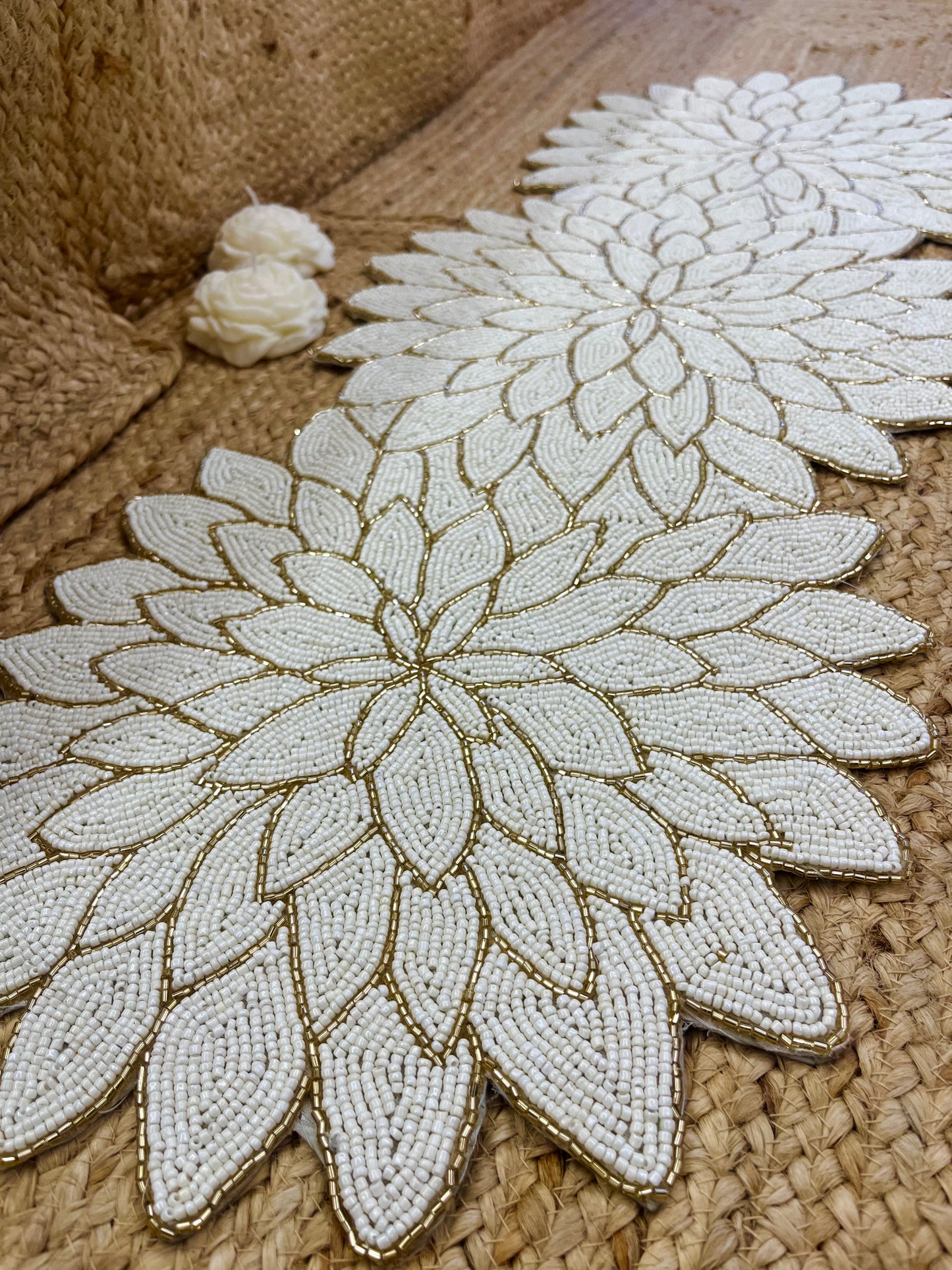 White Floral Glass Beaded Table Runner (34 inch x 12 inch)
