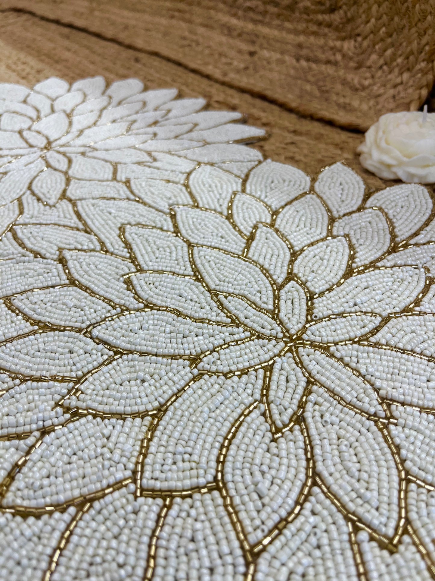 White Floral Glass Beaded Table Runner (34 inch x 12 inch)