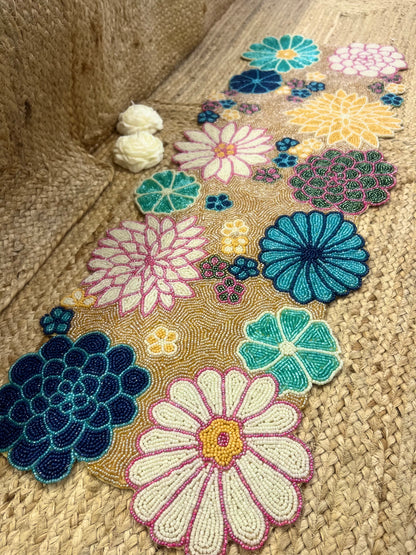 Multi Floral Glass Beaded Table Runner (34 inch x 12 inch)
