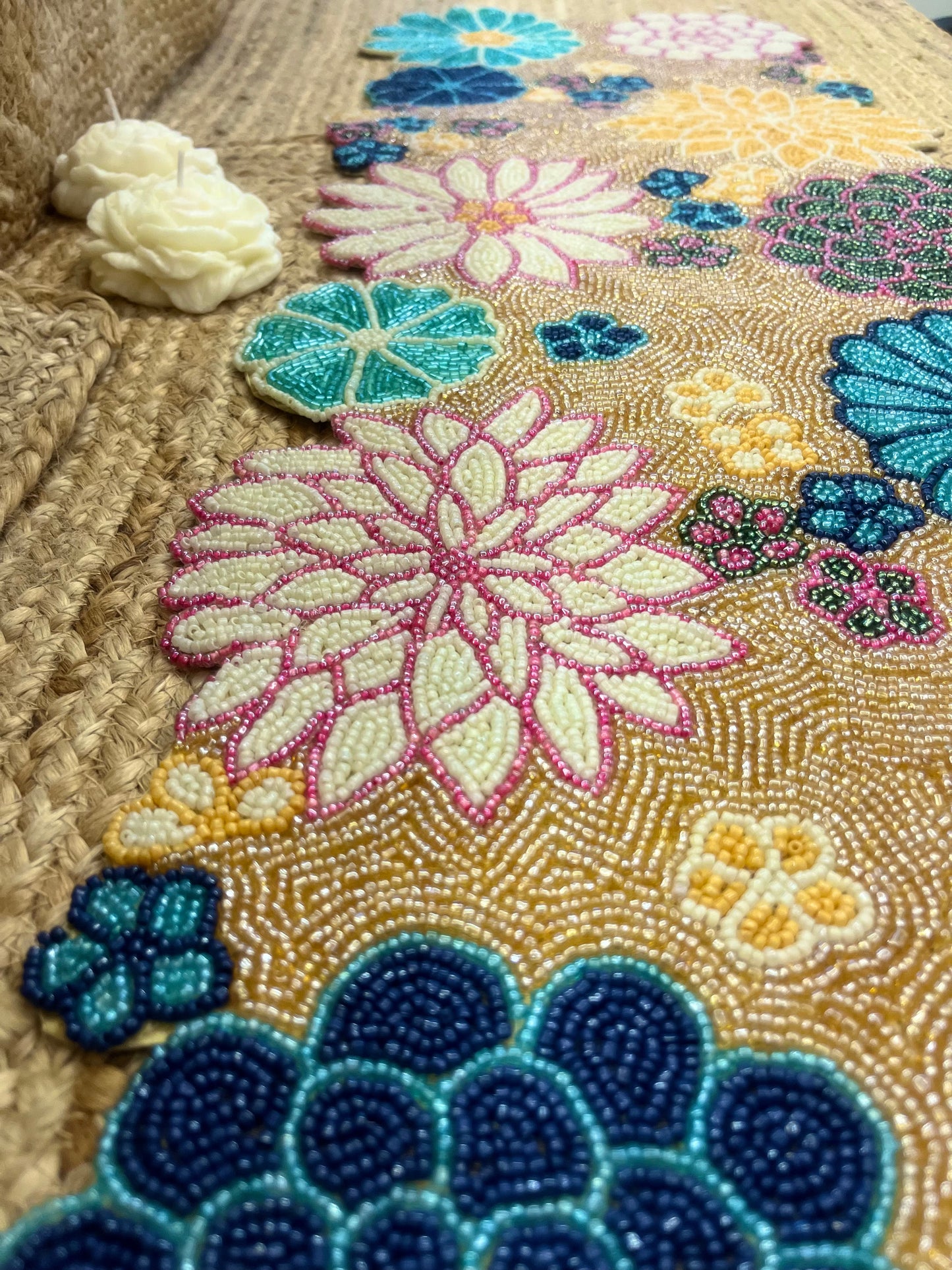 Multi Floral Glass Beaded Table Runner (34 inch x 12 inch)
