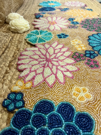 Multi Floral Glass Beaded Table Runner (34 inch x 12 inch)