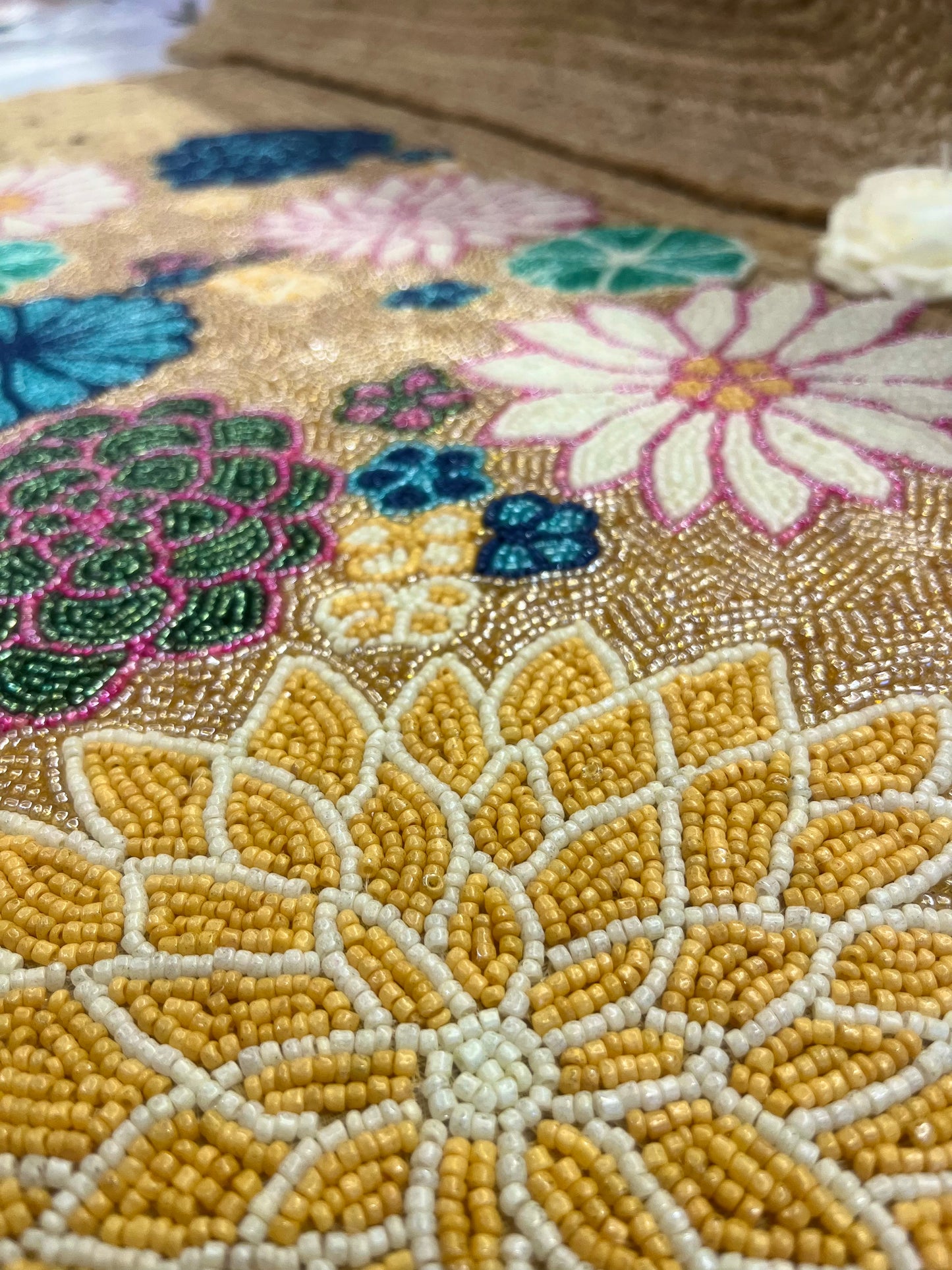 Multi Floral Glass Beaded Table Runner (34 inch x 12 inch)