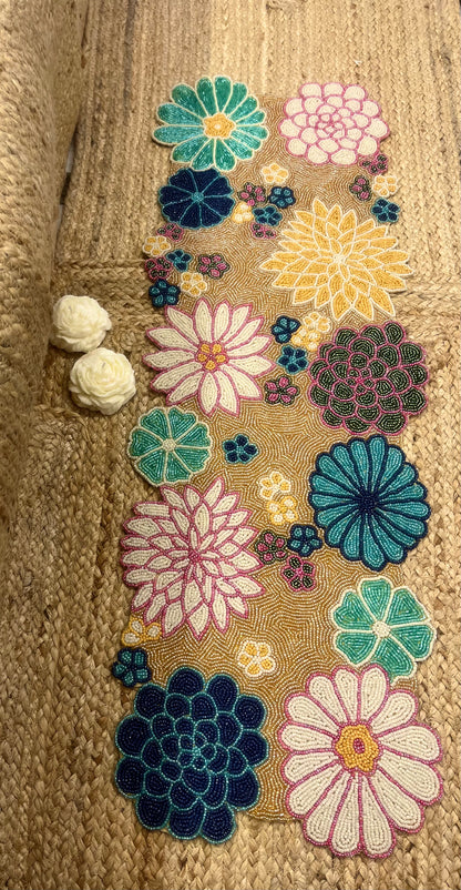Multi Floral Glass Beaded Table Runner (34 inch x 12 inch)