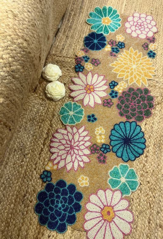 Multi Floral Glass Beaded Table Runner (34 inch x 12 inch)