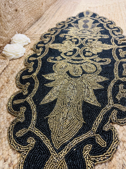 Black Golden Abstract Glass Beaded Runner(35 inch x 12 inch)