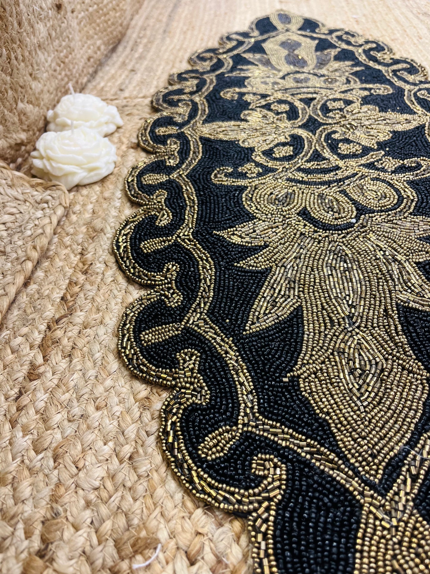 Black Golden Abstract Glass Beaded Runner(35 inch x 12 inch)