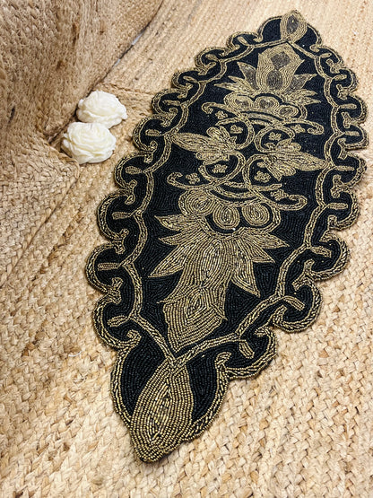 Black Golden Abstract Glass Beaded Runner(35 inch x 12 inch)