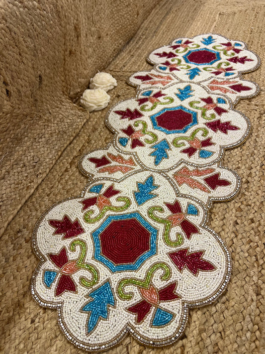Multi Color Abstract Glass Beaded  Table Runner (35 inch x 12 inch)