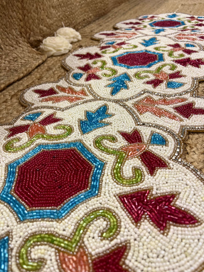 Multi Color Abstract Glass Beaded  Table Runner (35 inch x 12 inch)
