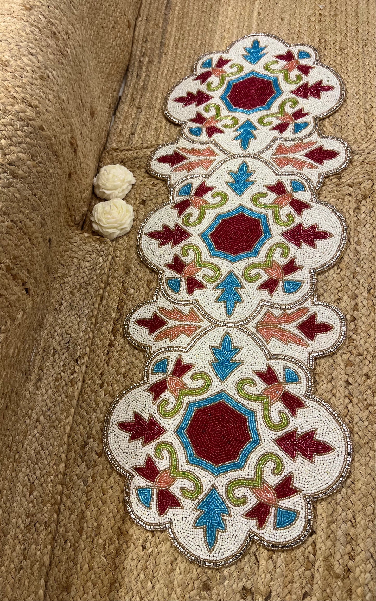 Multi Color Abstract Glass Beaded  Table Runner (35 inch x 12 inch)