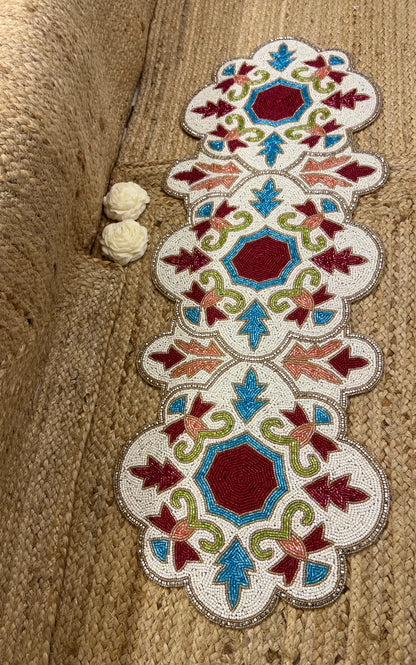 Multi Color Abstract Glass Beaded  Table Runner (35 inch x 12 inch)