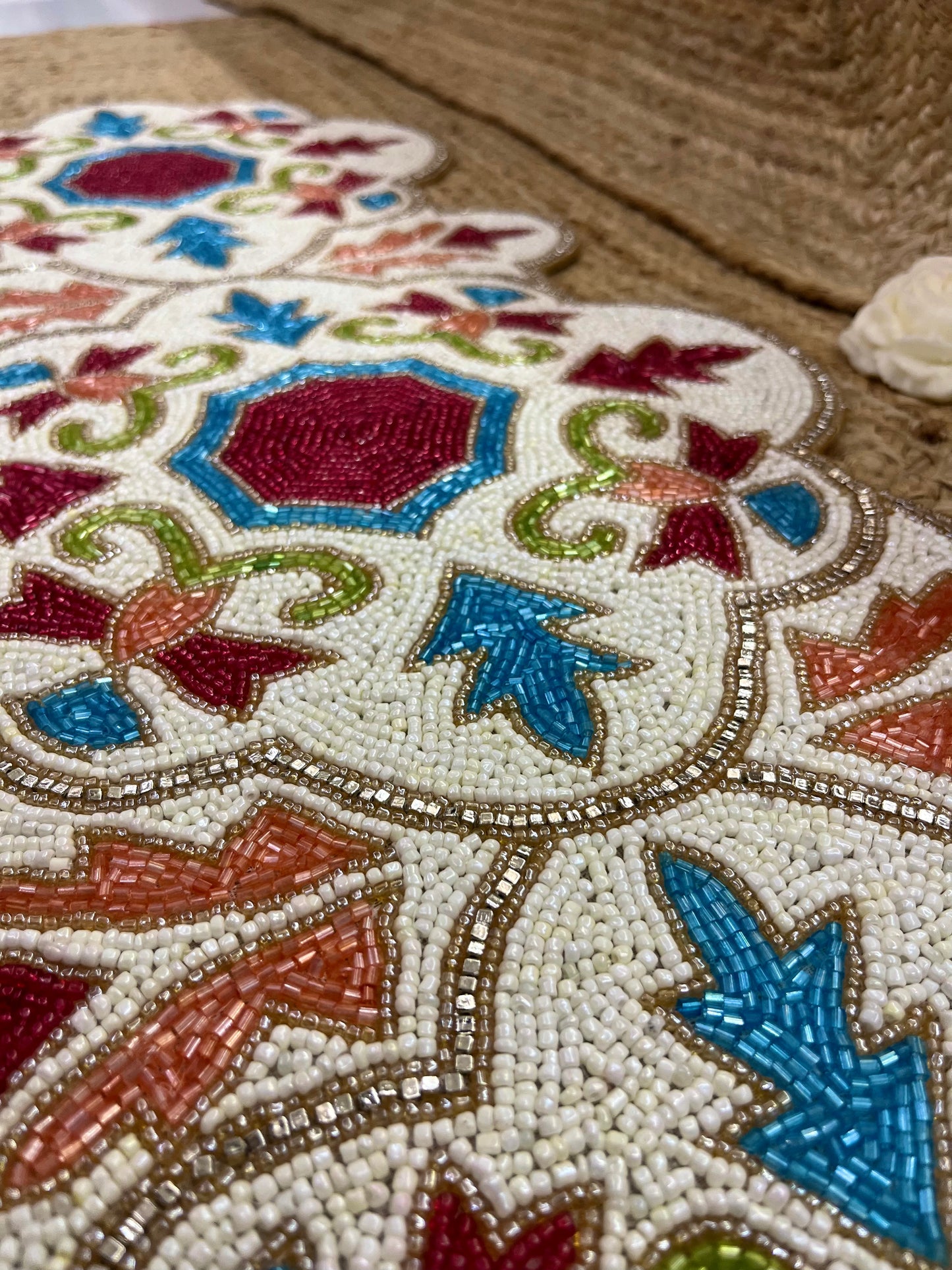 Multi Color Abstract Glass Beaded  Table Runner (35 inch x 12 inch)