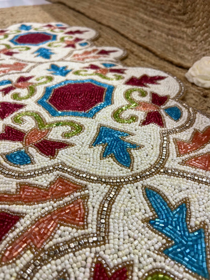 Multi Color Abstract Glass Beaded  Table Runner (35 inch x 12 inch)
