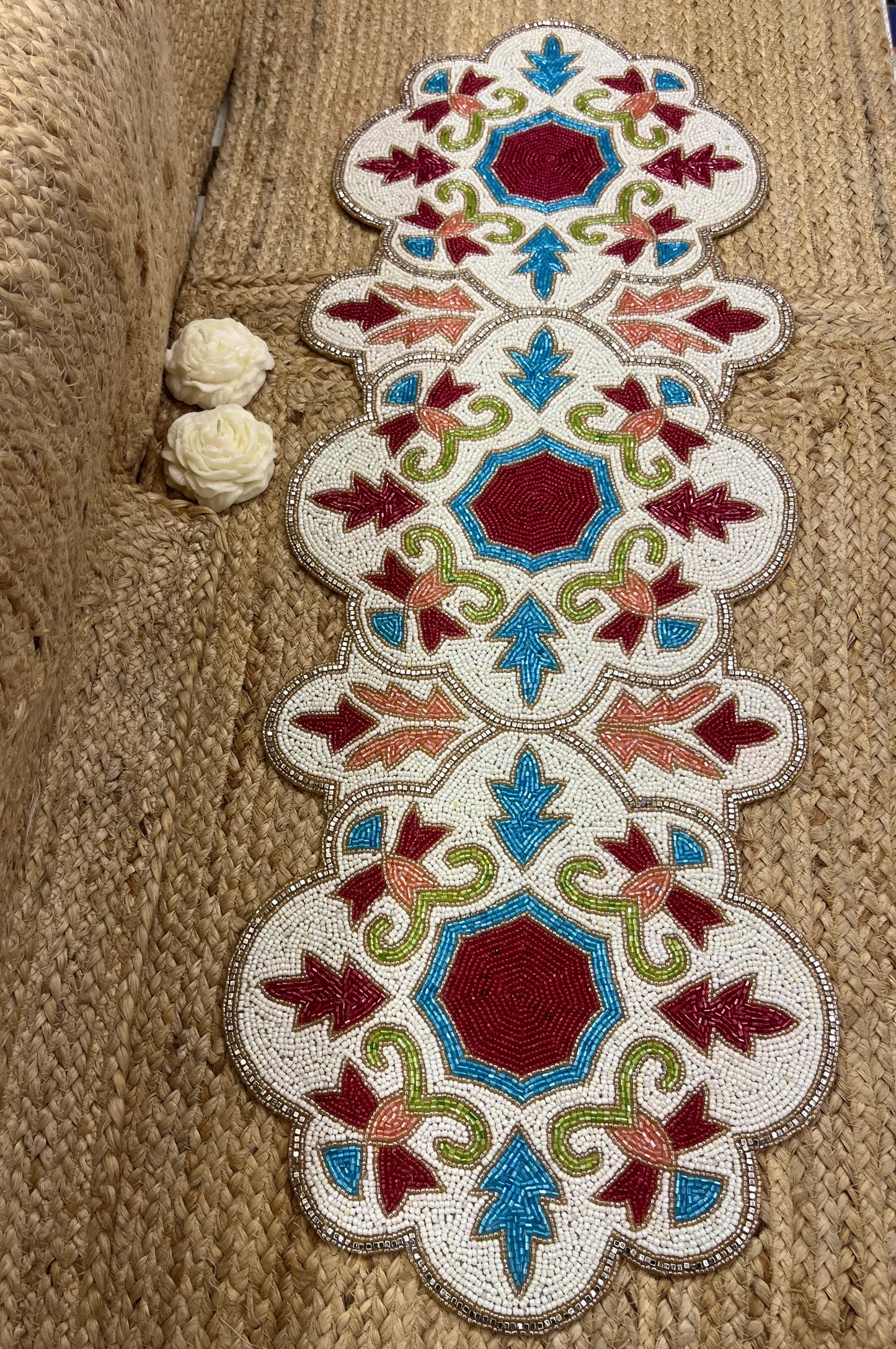 Multi Color Abstract Glass Beaded  Table Runner (35 inch x 12 inch)