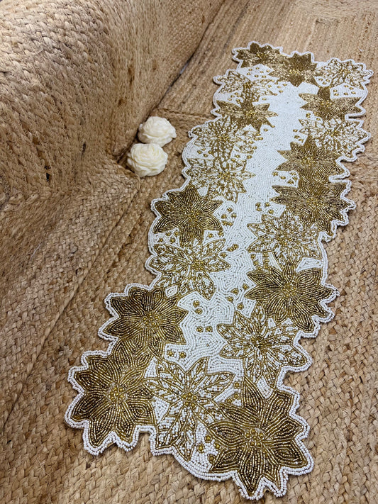 Golden White Abstract Glass Beaded Runner (35 inch x 12 inch)