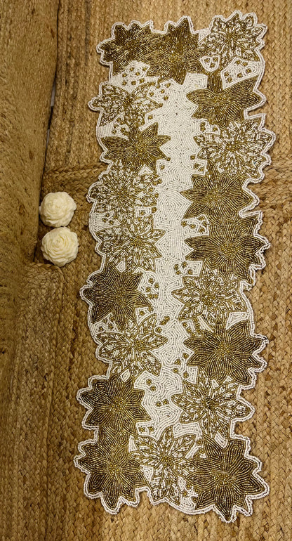Golden White Abstract Glass Beaded Runner (35 inch x 12 inch)