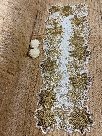 Golden White Abstract Glass Beaded Runner (35 inch x 12 inch)