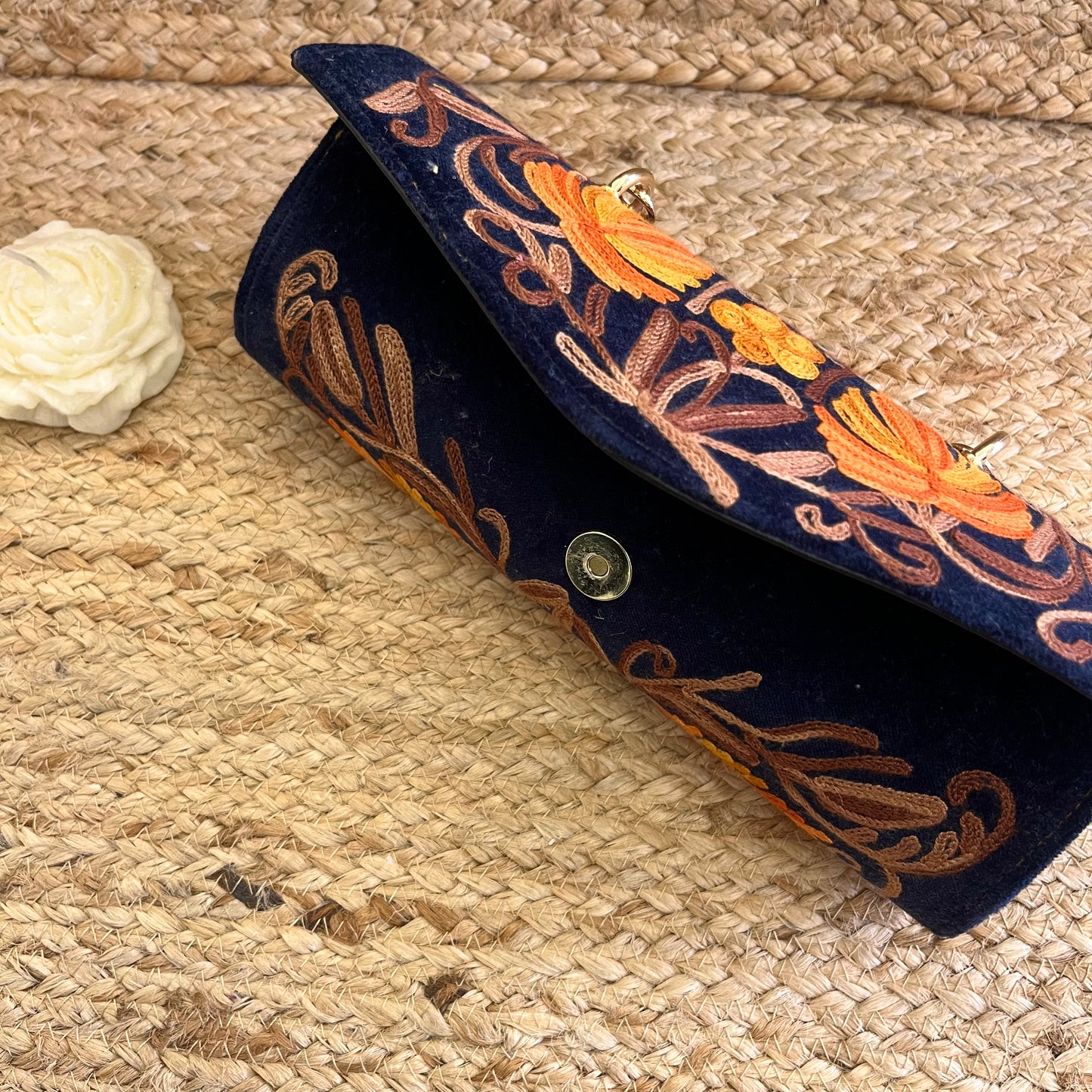 Navy Blue Premium Kashmiri Velvet Embroidered Clutch