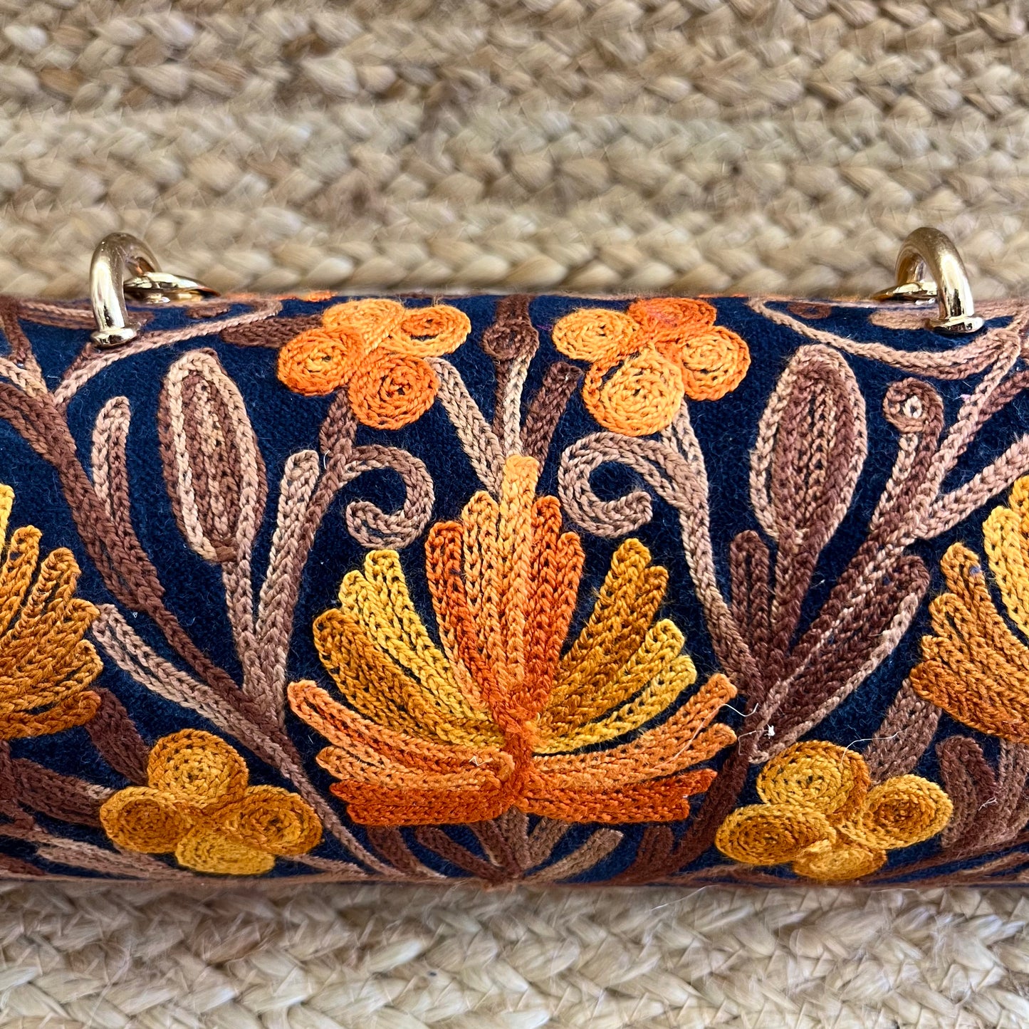 Navy Blue Premium Kashmiri Velvet Embroidered Clutch