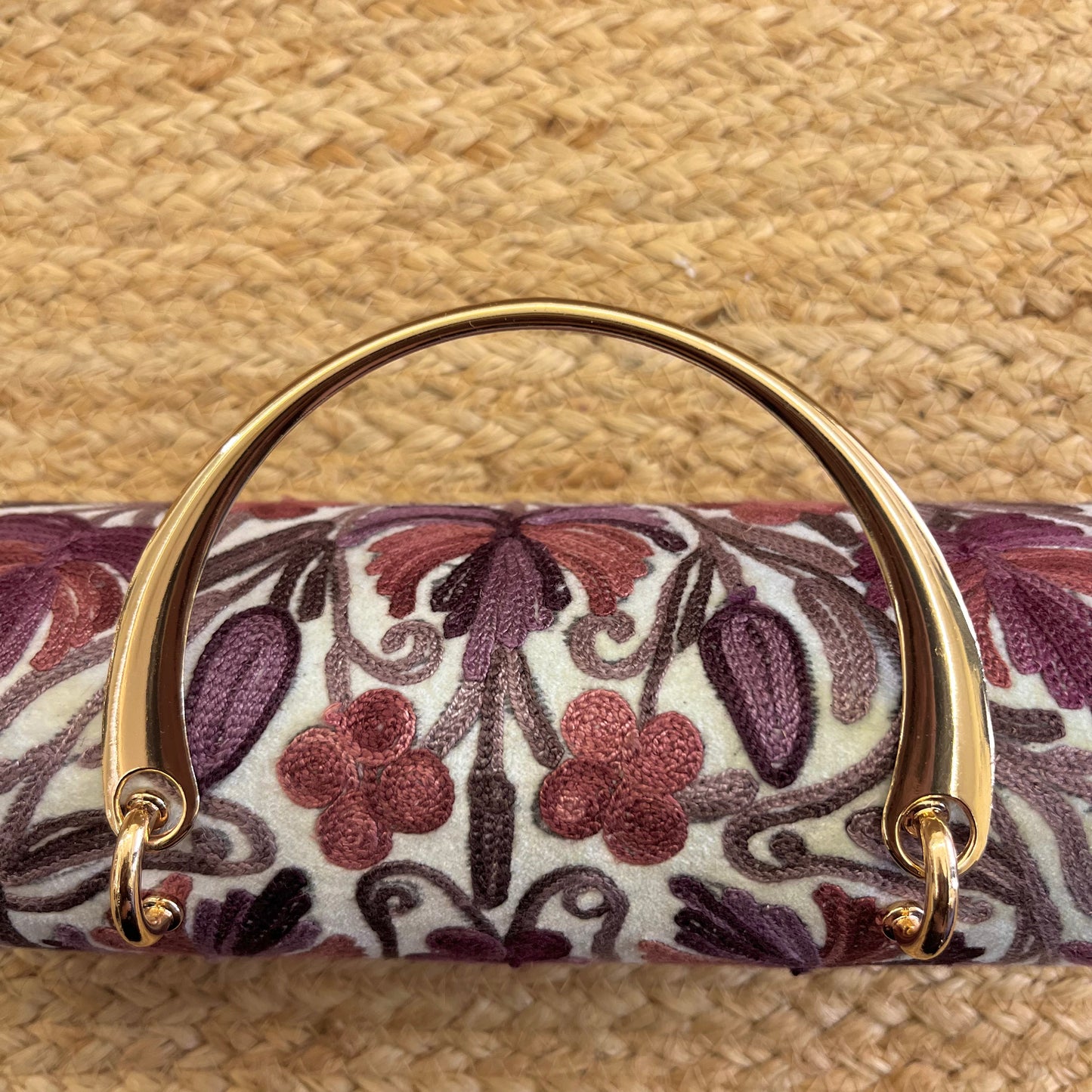 Snow White Pink Floral Premium Kashmiri Velvet Embroidered Clutch