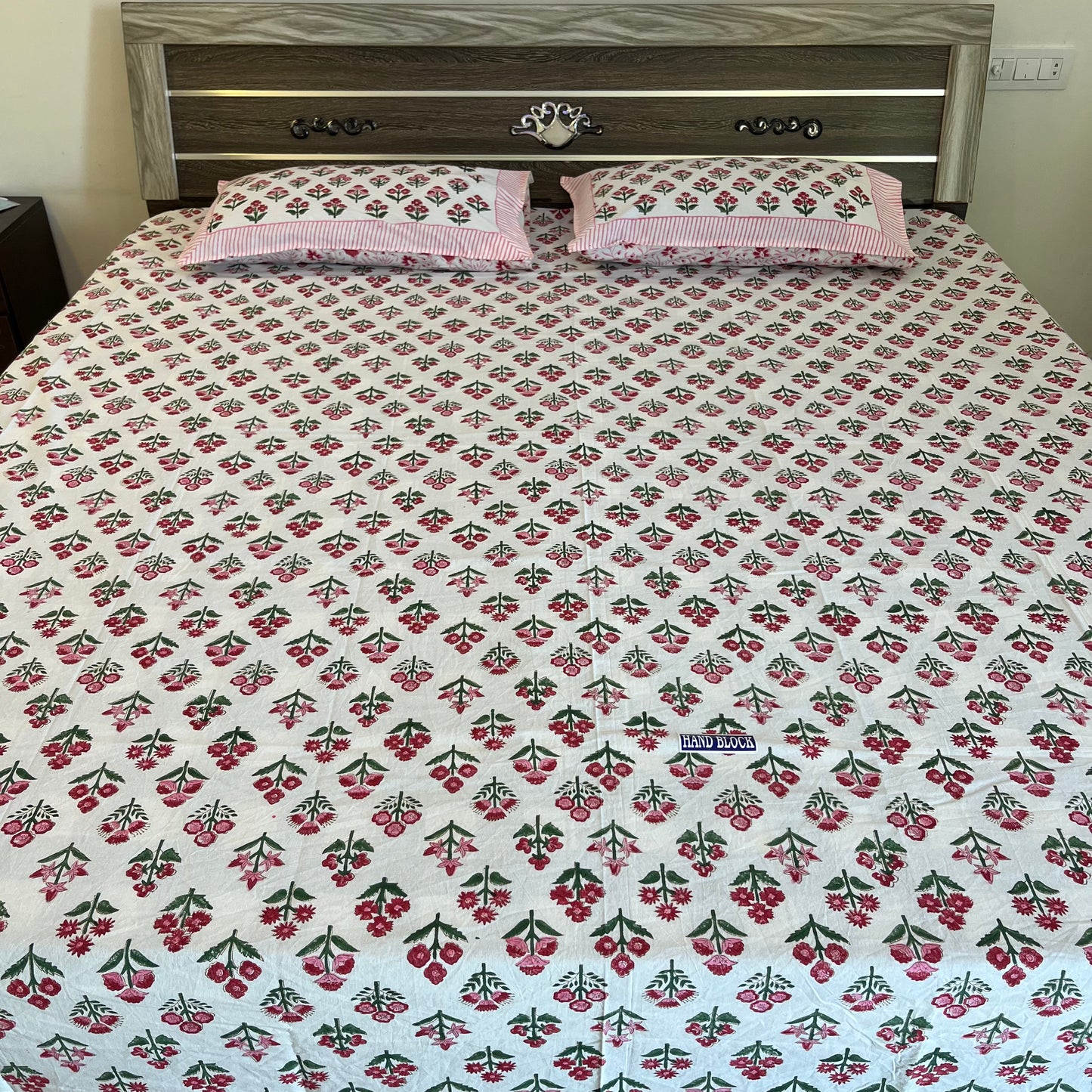 Handblock Pretty Pink Cotton Double Bedsheet