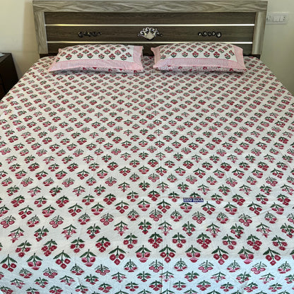 Handblock Pretty Pink Cotton Double Bedsheet