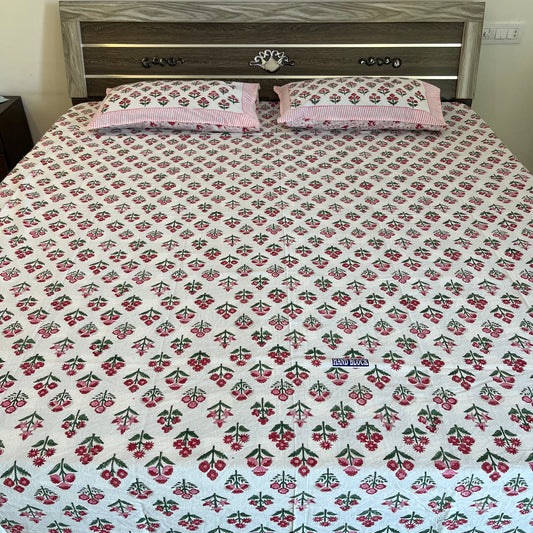 Handblock Pretty Pink Cotton Double Bedsheet
