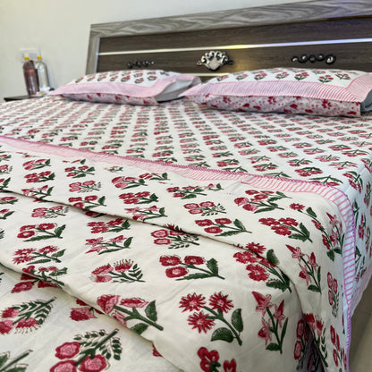 Handblock Pretty Pink Cotton Double Bedsheet
