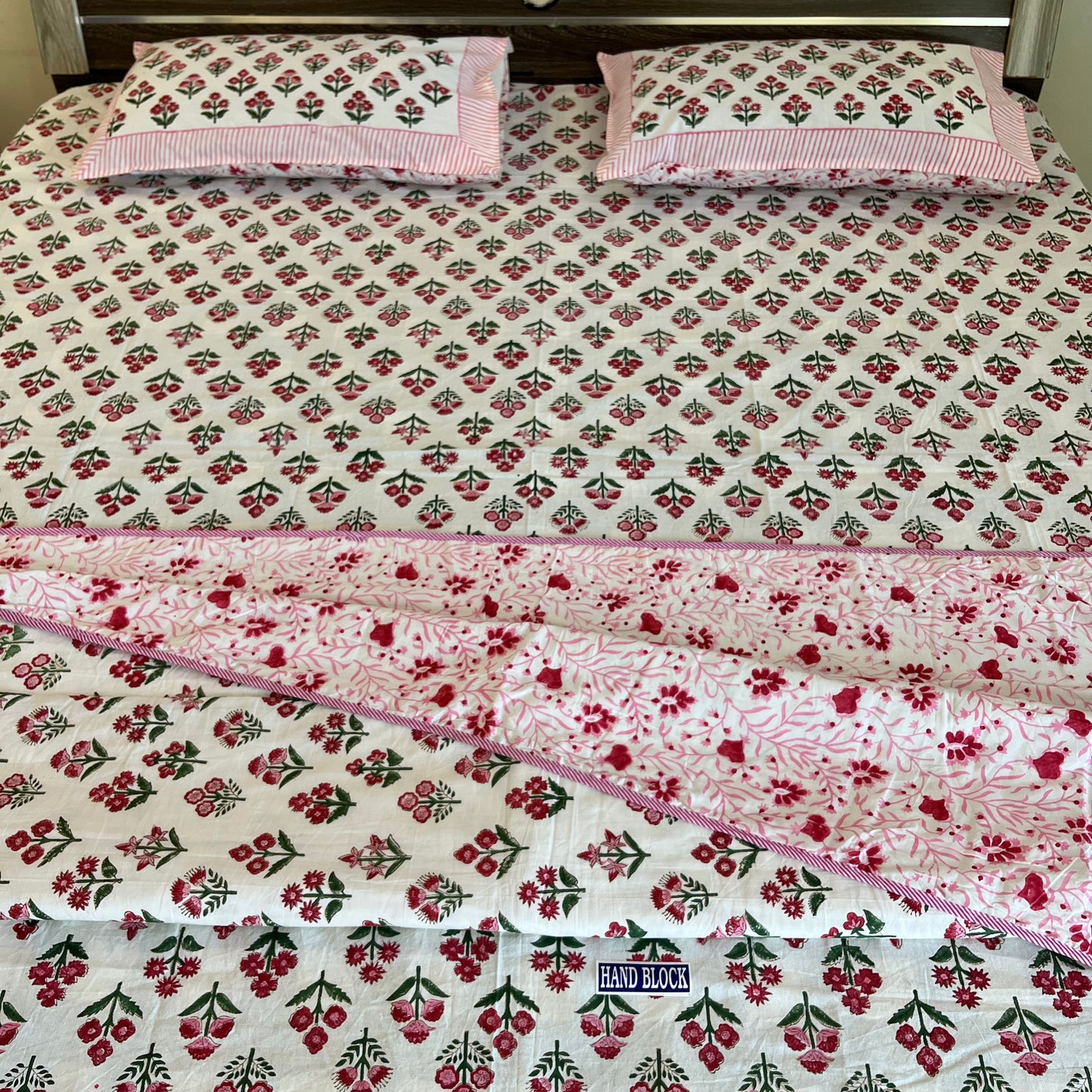 Pretty Pink Cotton Handblock Double Bed Dohar