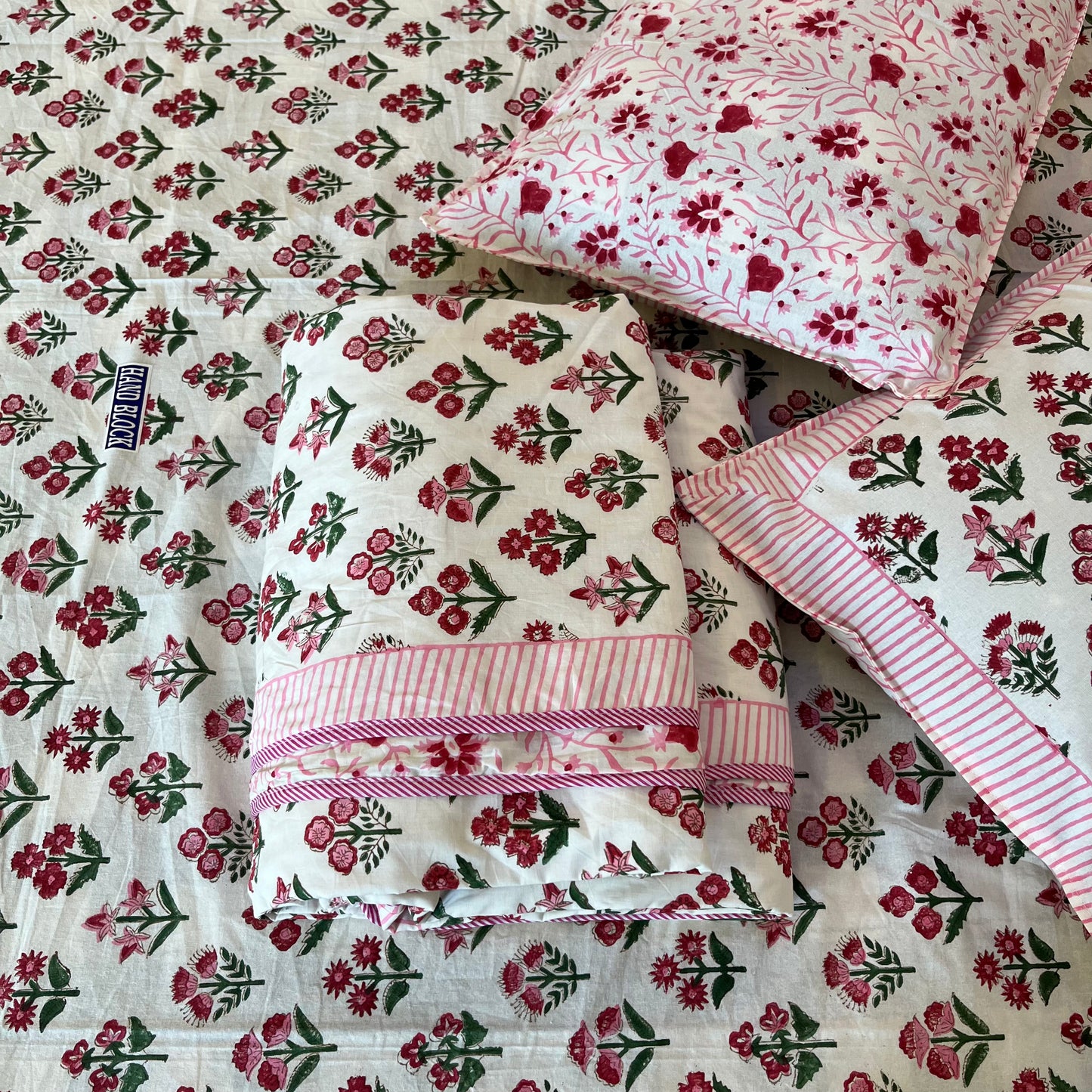Handblock Pretty Pink Cotton Double Bedsheet