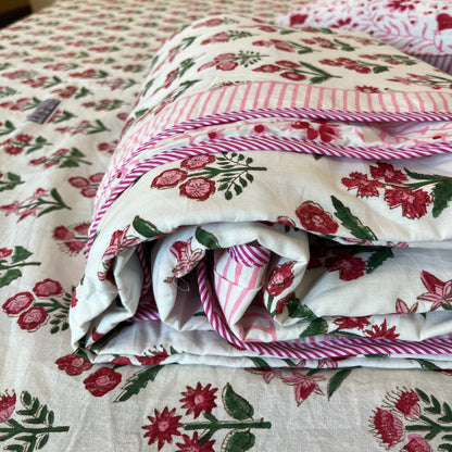 Pretty Pink Cotton Handblock Double Bed Dohar