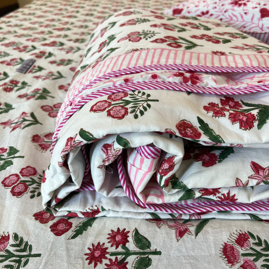 Pretty Pink Cotton Handblock Double Bed Dohar