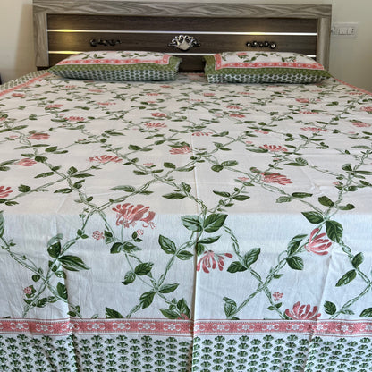 Handblock Pastel Floral Pink Double Bedsheet