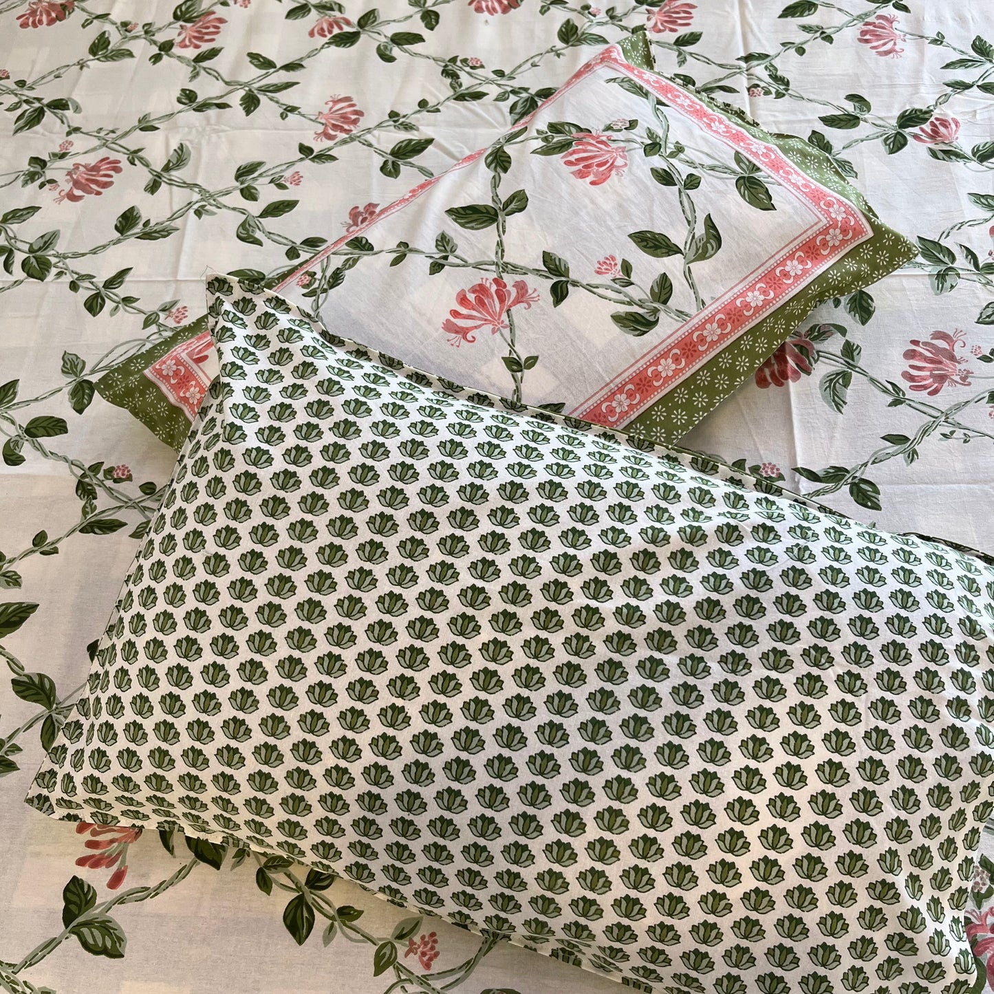 Handblock Pastel Floral Pink Double Bedsheet