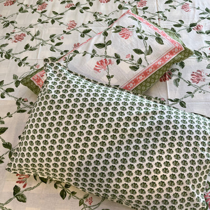 Handblock Pastel Floral Pink Double Bedsheet
