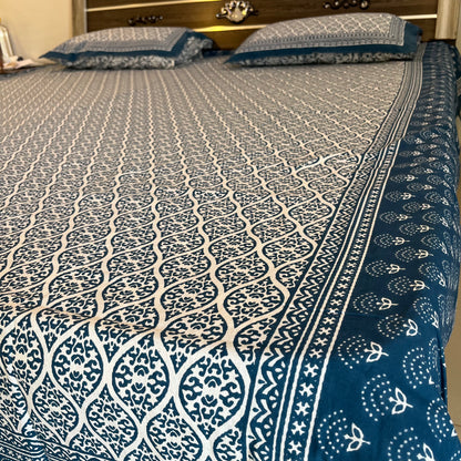 Handblock Indigo Blue Cotton Double Bedsheet