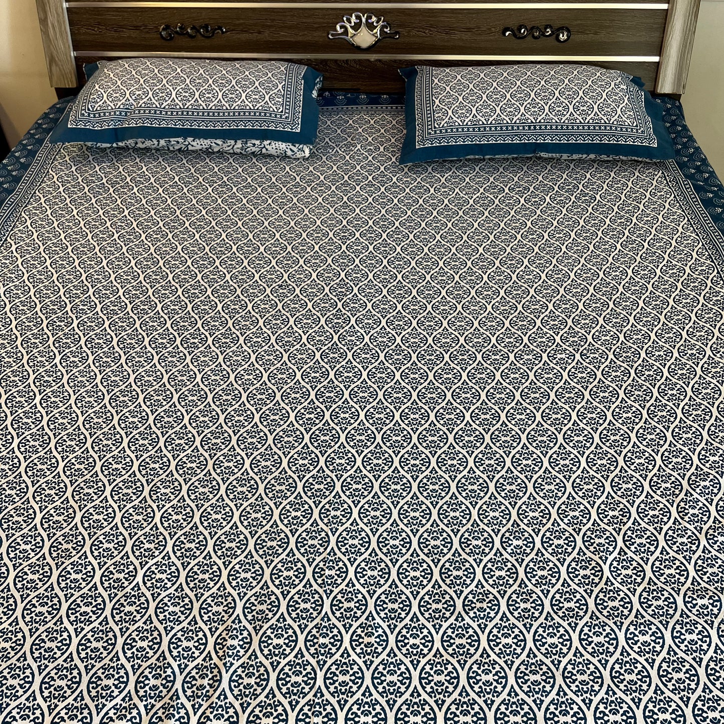 Handblock Indigo Blue Cotton Double Bedsheet