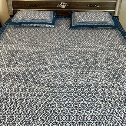 Handblock Indigo Blue Cotton Double Bedsheet