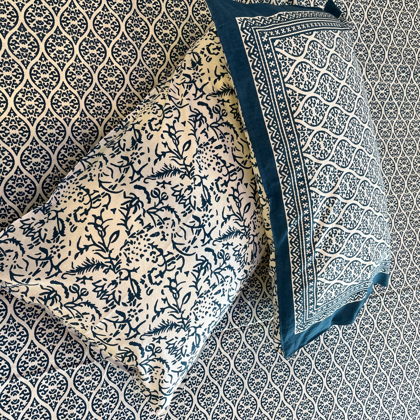 Handblock Indigo Blue Cotton Double Bedsheet