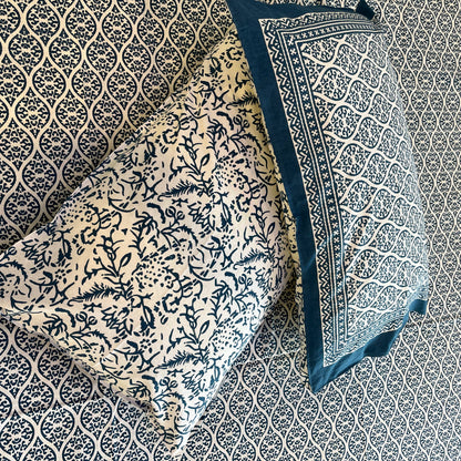 Handblock Indigo Blue Cotton Double Bedsheet