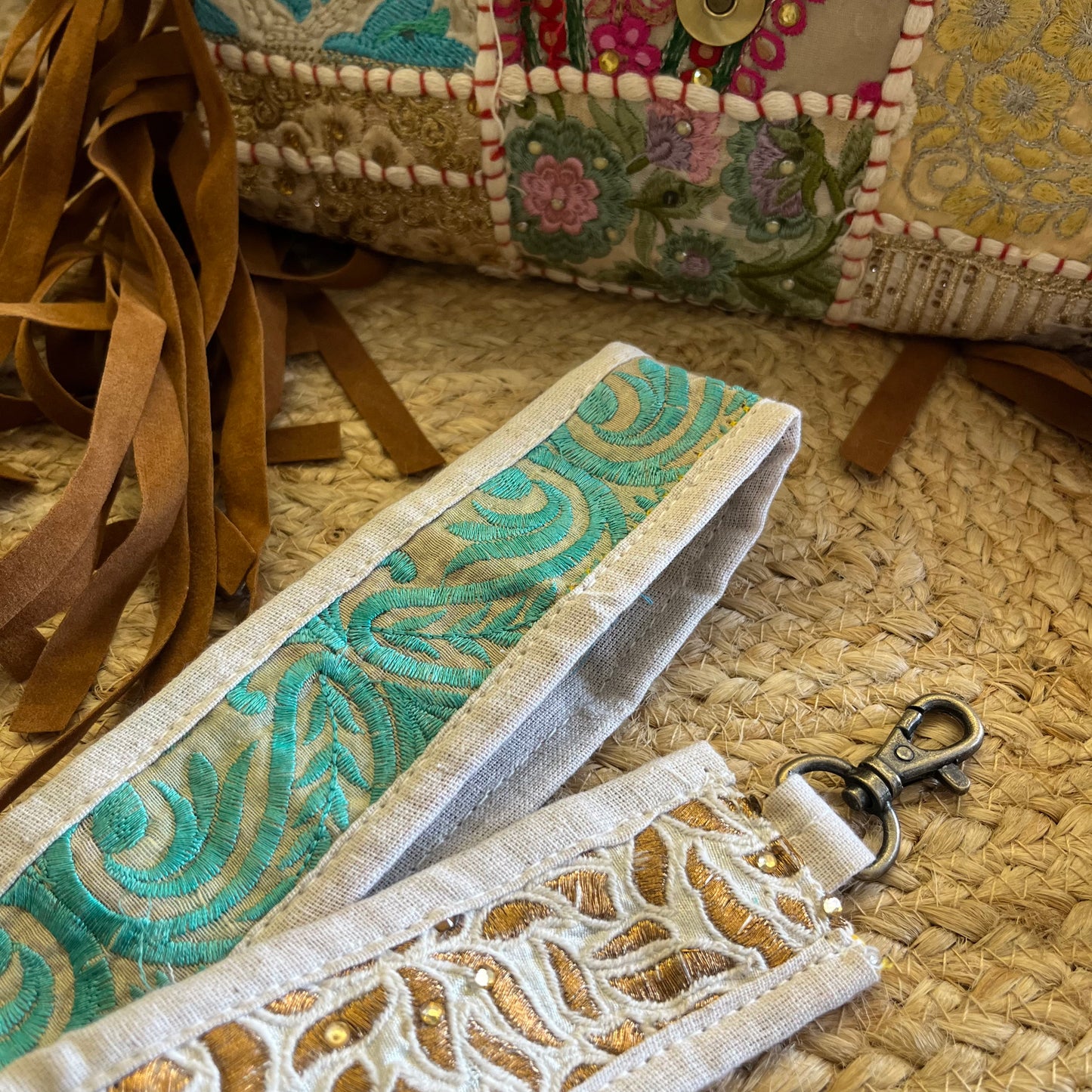 White Tasseled Boho Sling Bag with Detachable Sling