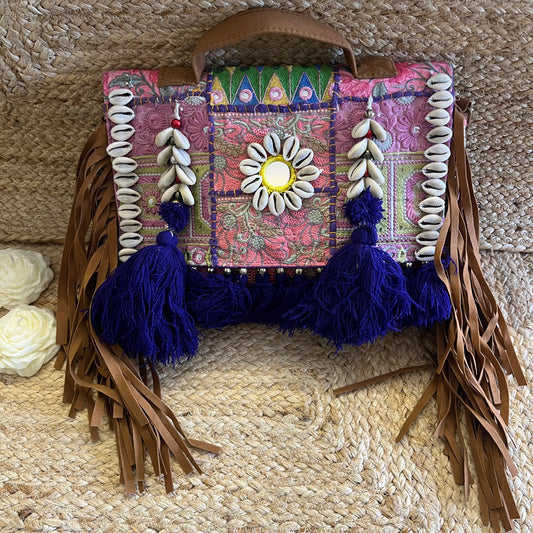 Purple Tasseled Boho Sling with Detachable Sling