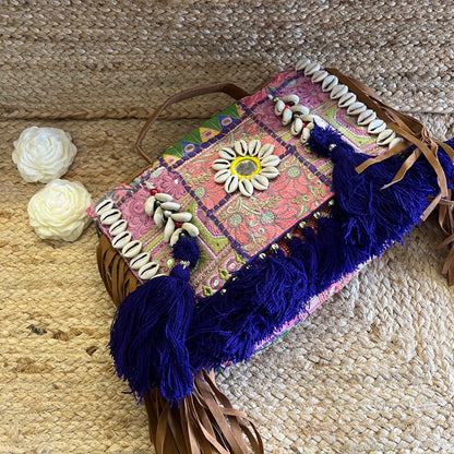 Purple Tasseled Boho Sling with Detachable Sling