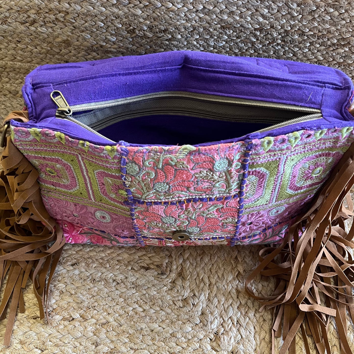 Purple Tasseled Boho Sling with Detachable Sling