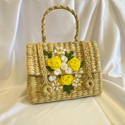 Yellow White Bunch Kauna grass Handmade Handbag