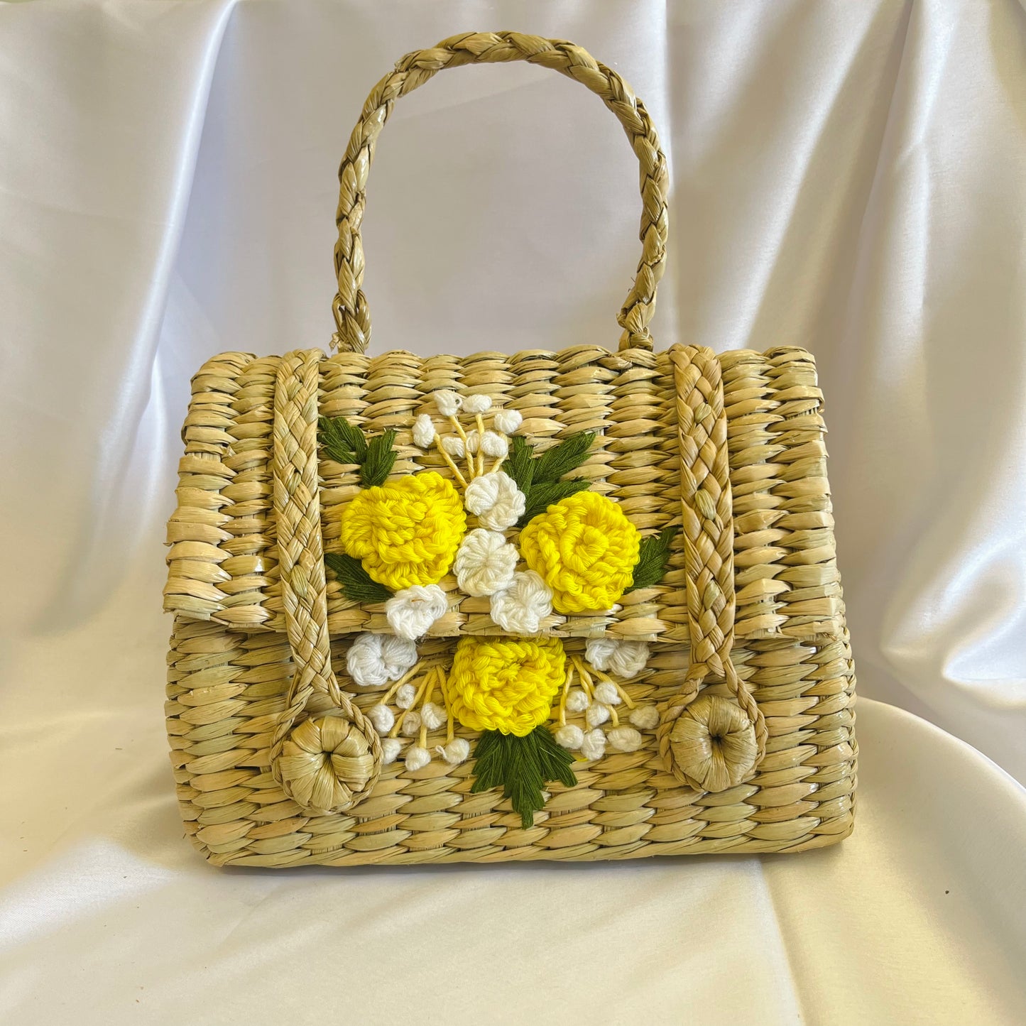 Yellow White Bunch Kauna grass Handmade Handbag