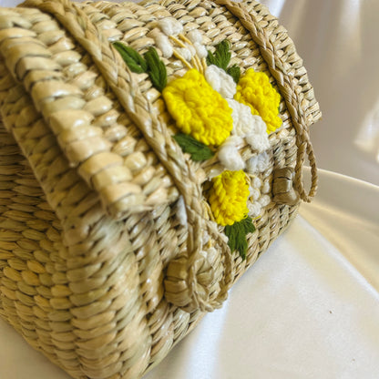 Yellow White Bunch Kauna grass Handmade Handbag