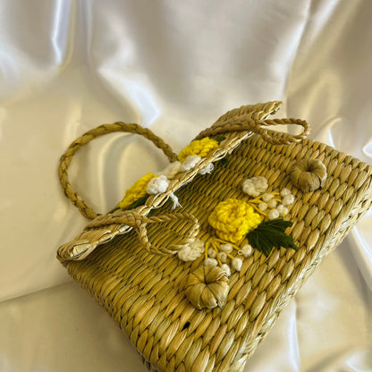 Yellow White Bunch Kauna grass Handmade Handbag