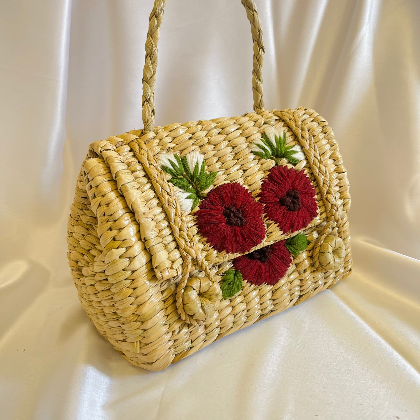 Red Marigold Kauna Grass Embroidery Handcrafted Handbag
