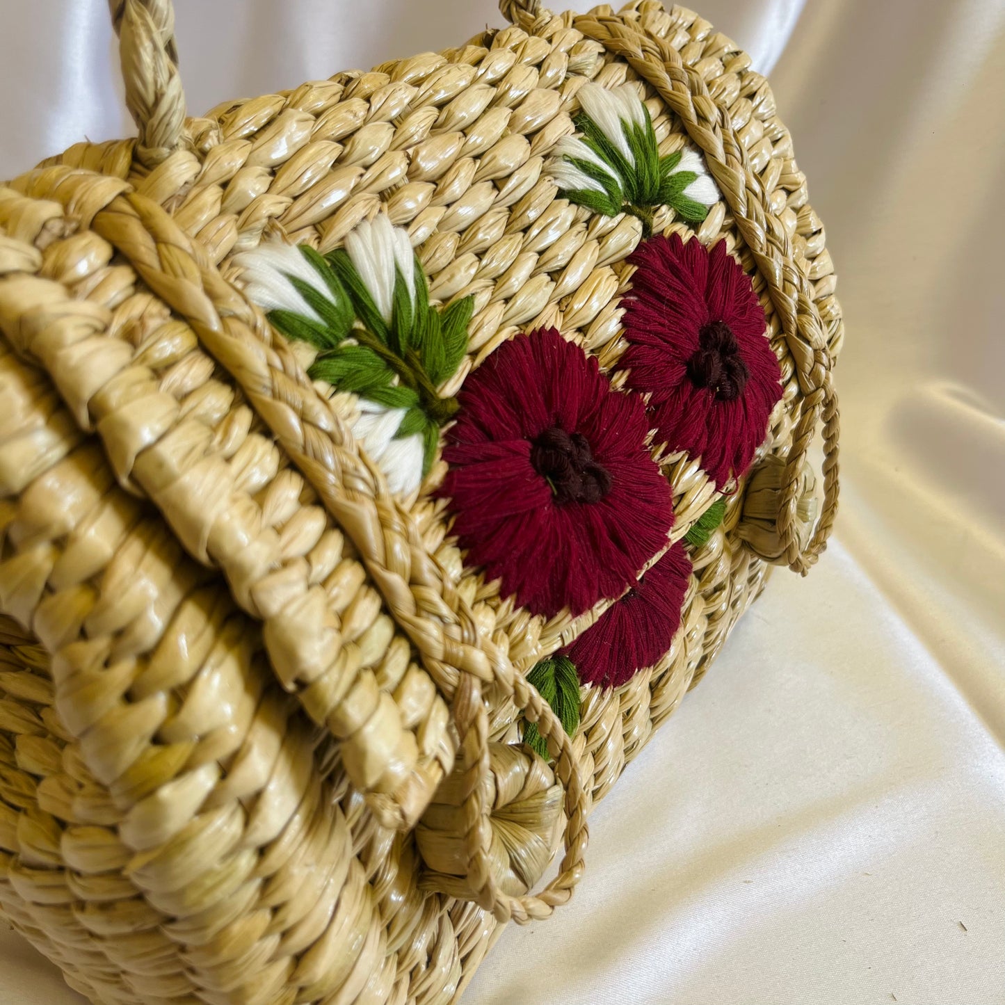 Red Marigold Kauna Grass Embroidery Handcrafted Handbag